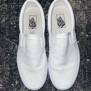 WORN ONCE all white canvas vans slip on